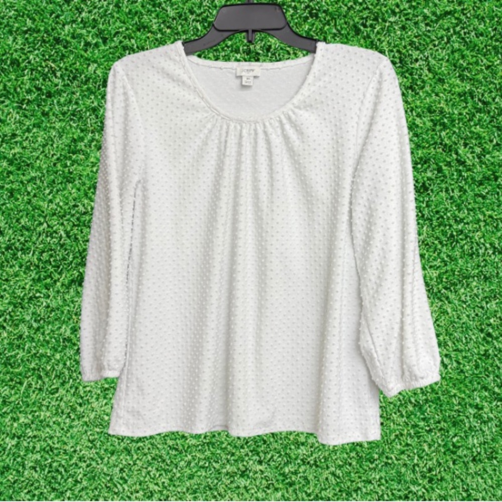 J Crew White Dotted Blouse size Medium
